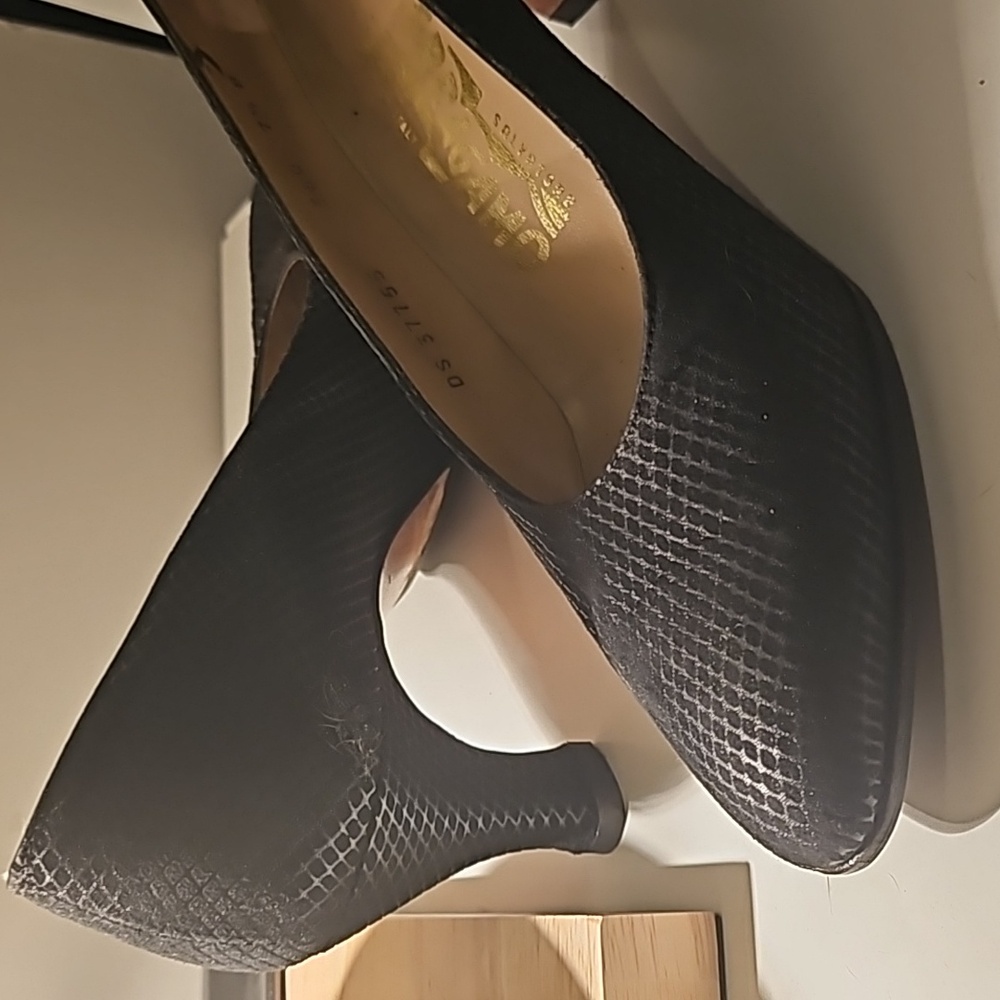 Vintage Salvatore Ferragamo Textured Suede Heels